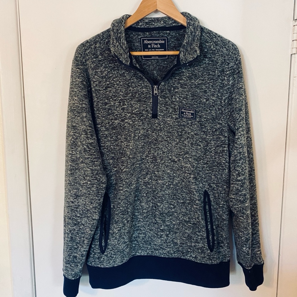 Y2K VTG Abercrombie & Fitch Fleece Pullover Sweatshirt Sweater Marled Gray M EUC
